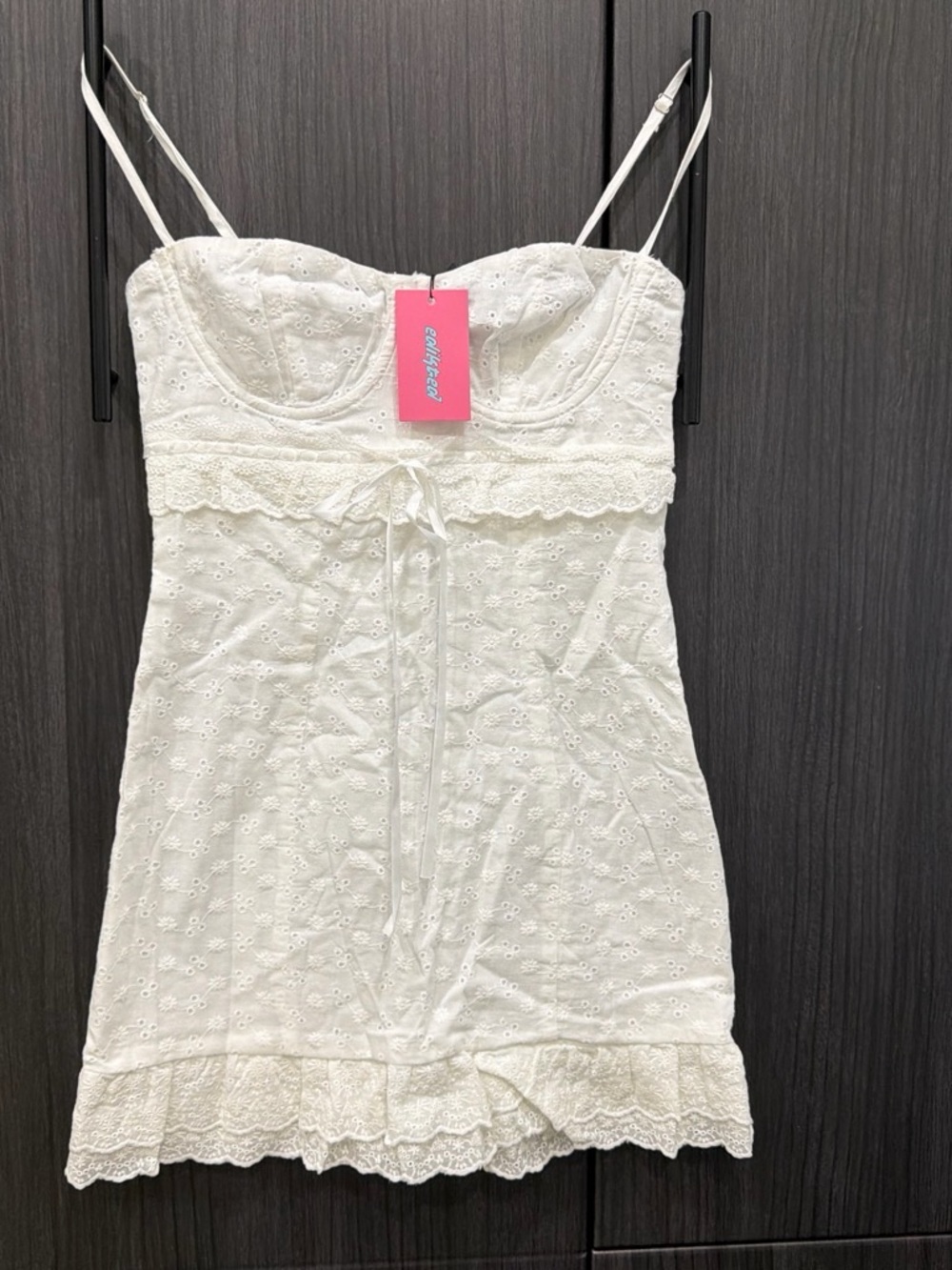 Edikted White Eyelet Lace Mini Dress